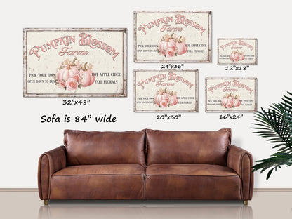 Pink Pumpkins, Pink Fall Decor, Pumpkin Blossom Farm Sign, Pumpkin Wall Art, Canvas Wall Art, Fall Cottage Decor, Pastel Autumn Art