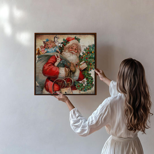 Holiday Decor Vintage Santa, Santa Canvas Wall Art, Modern Farmhouse Home Decor, Vintage Christmas Sign, Antique Wall Art, Farmhouse Decor
