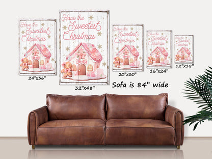 Pink Christmas Decor, Holiday Decor, Xmas Canvas Wall Art, Vintage Holiday Sign, Pastel Christmas, Christmas Wall Art, Large Canvas Sign