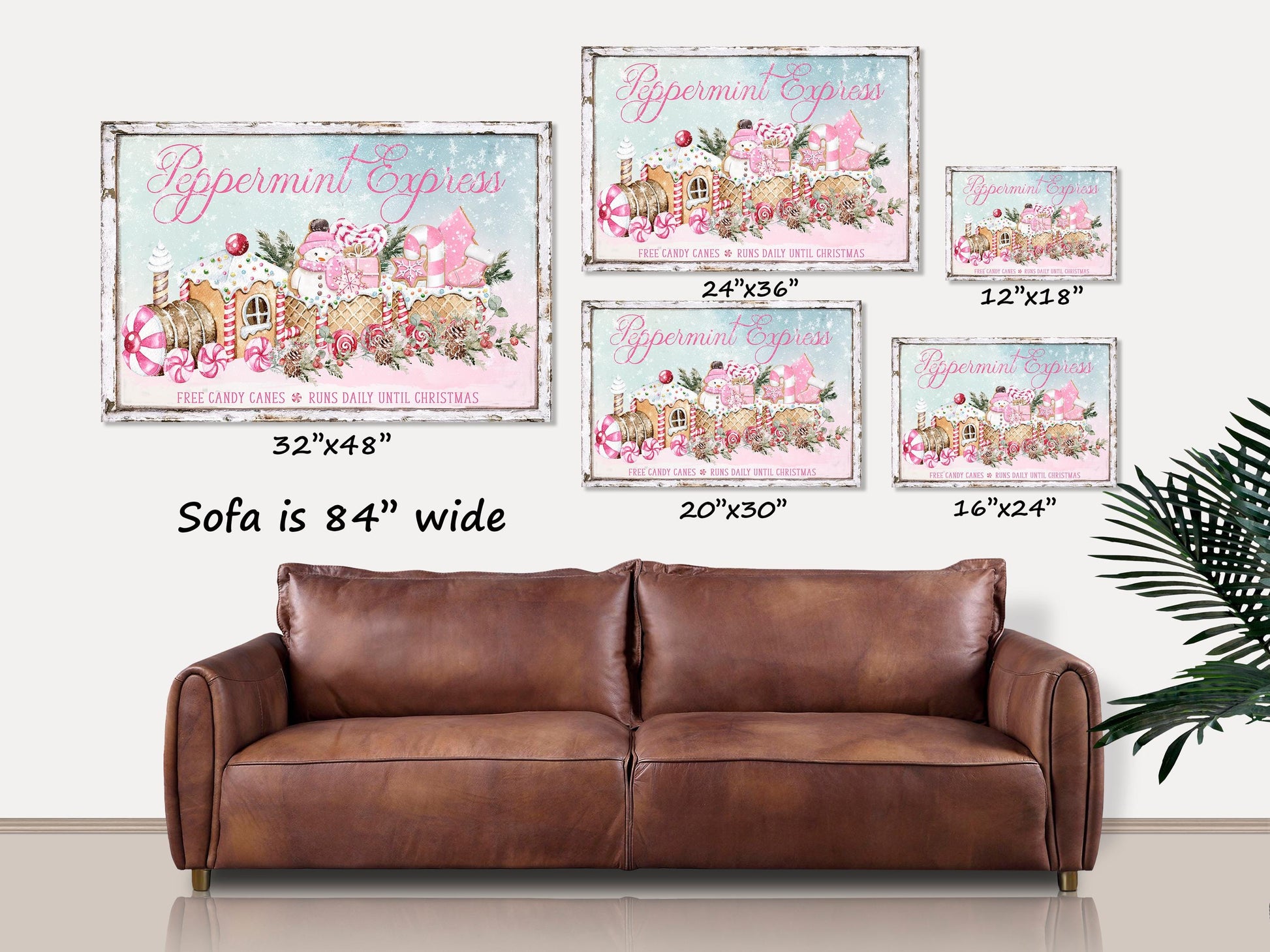 Pink Christmas Decor, Peppermint Express Canvas Sign, Holiday Decor, Vintage Christmas Signs, Christmas Decor, Vintage Pastel Holiday Decor
