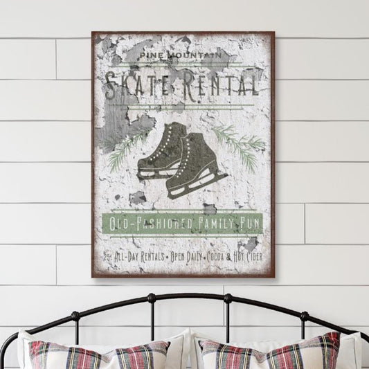 Skate Rental Sign Canvas Wall Art, Winter Decor, Winter Signs, Farmhouse Holiday Sign, Vintage Signs, Holiday Decor, Chippy Decorations