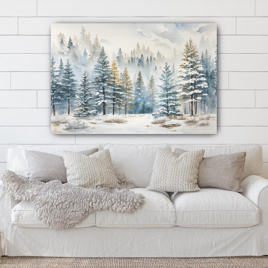 Winter Decor, Snowy Pine Forest Canvas Wall Art, Winter Pines Landscape, Cozy Winter Art, Nature Wall Hanging, Gift Ideas for Her