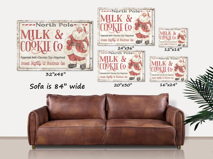 Holiday Decor, North Pole Milk & Cookie Co Canvas Sign, Vintage Christmas, Christmas Signs, Kitchen Christmas Decor, Christmas Wall Art