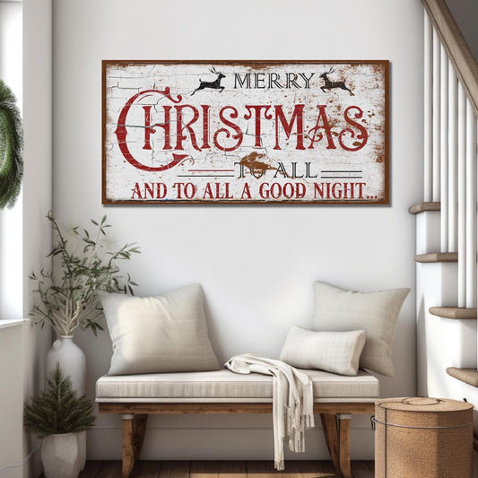 Merry Christmas To All Sign, Vintage Christmas Decor, Large Canvas Wall Art, Christmas Sign, Vintage Holiday Decor, Holiday Signs,