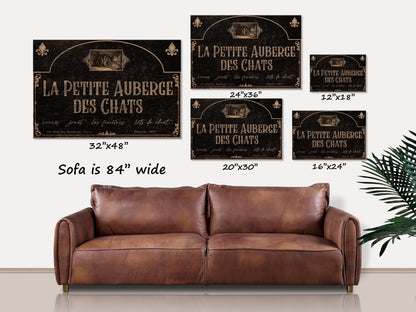 French Hotel Sign, La Petite Auberge Des Chats, The Little Cat Inn, Cat Lovers Gift, Large Canvas Wall Art, French Decor, Vintage Hotel Sign