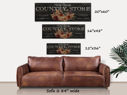 Country Store Sign, Vintage Fall Canvas Sign, Antique Sign, Personalized Vintage Farmhouse Decor, Autumn Decorations, Faux Wood Sign