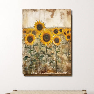 rustic distressed sunflowers canvas designed to look like a painting