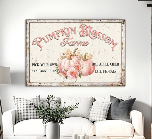 pastel pinkfall canvas sign, Pumpkin Blossom Farms