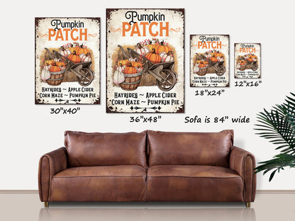 Fall Signs, Pumpkin Patch Faux Metal Sign, Pumpkin Decor, Fall Wall Art, Canvas Wall Art, Vintage Decor, Nostalgic Decor, Autumn Signs