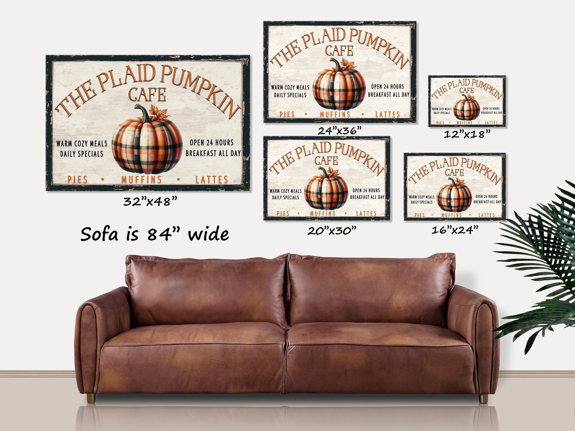 Pumpkin Decor, The Plaid Pumpkin Cafe, Plaid Wall Art, Fall Canvas Art, Farmhouse Fall Wall Art, Fall Kitchen Decorations, Autumn Wall Decor
