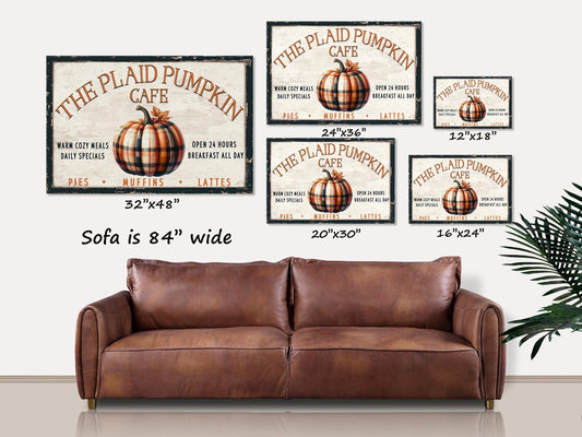 Pumpkin Decor, The Plaid Pumpkin Cafe, Plaid Wall Art, Fall Canvas Art, Farmhouse Fall Wall Art, Fall Kitchen Decorations, Autumn Wall Decor