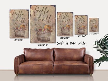 Fall Wall Art, Hello Fall Sign, Fall Decor, Vintage Fall Sign, Large Canvas Sign, Fall Wall Decor, Nostalgic Decor, Faux Wood Sign