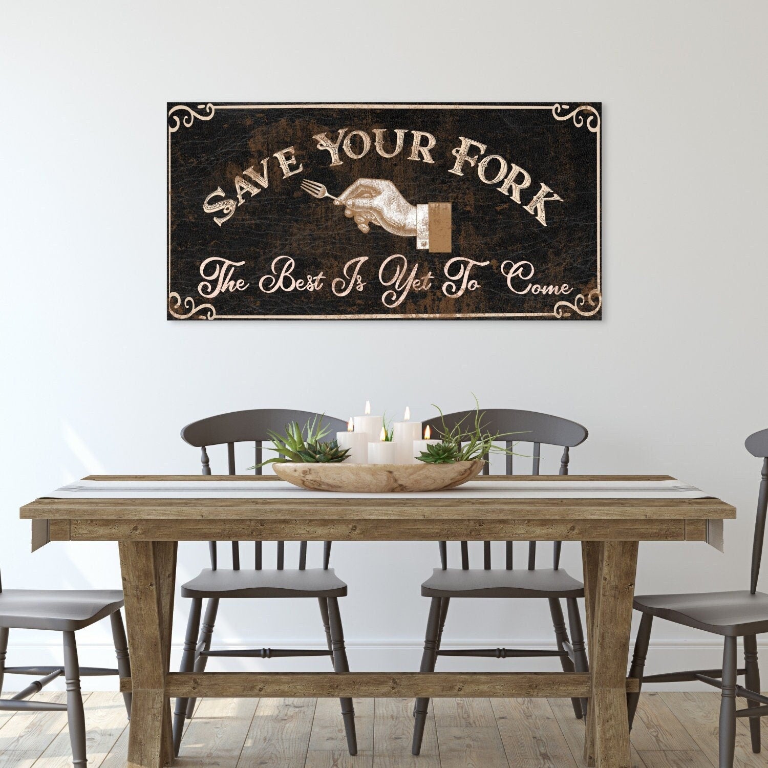 Save Your Fork The Best is Yet to Come Canvas Sign, Christian Wall Art, Vintage Farmhouse Sign, Dining Room Decor, Vintage Wall Art