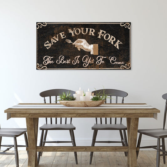 Save Your Fork The Best is Yet to Come Canvas Sign, Christian Wall Art, Vintage Farmhouse Sign, Dining Room Decor, Vintage Wall Art