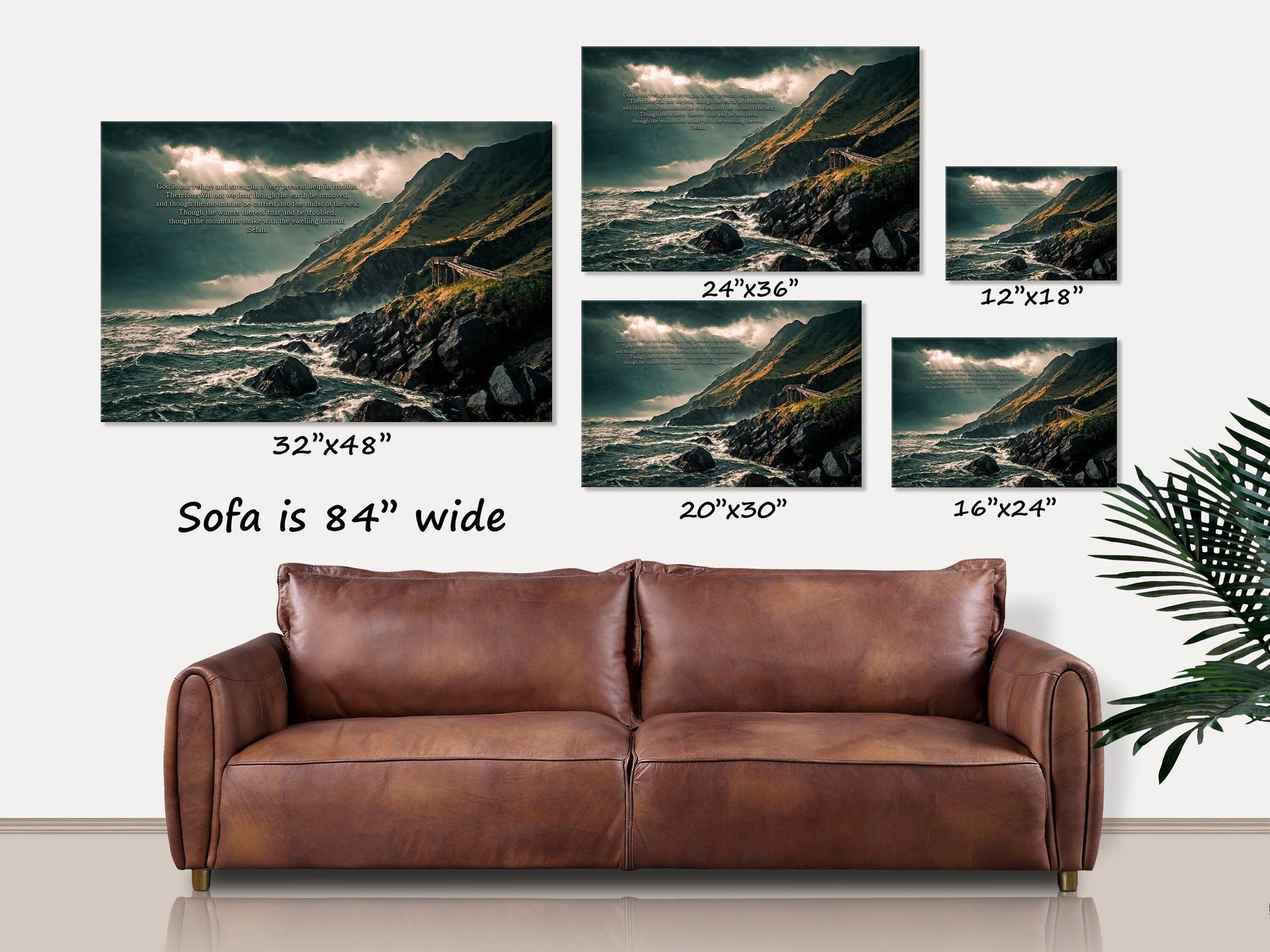 Psalm 46:1 Bible Verse Canvas Wall Art, Christian Wall Art, God is Our Refuge & Strength, Stormy Landscape, Christian Decor, Christian Gift