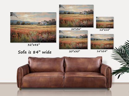 Springtime Landscape Canvas Wall Art, Farmhouse Decor, Cottage Decor, Vintage Decor, Vintage Painting, Wildflowers Picture