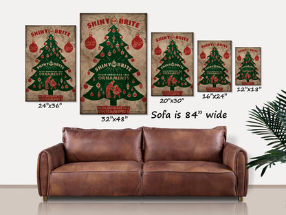 Holiday Decor, Shiny Brite Ornaments Christmas Tree Box Canvas Sign, Christmas Signs, Vintage Christmas, Primitive Decor, Vintage Decor