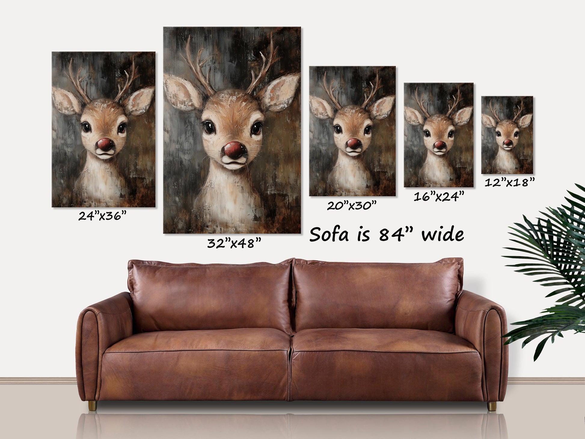 Christmas Sign, Rustic Red-nosed Reindeer Canvas Wall Art, Holiday Decor, Woodland Decor, Winter Deer Sign, Christmas Signs