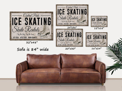 Ice Skating Sign, Skate Rentals Sign, Canvas Wall Art, Holiday Decor, Retro Winter Decor, Vintage Winter Decor, Skating Sign,