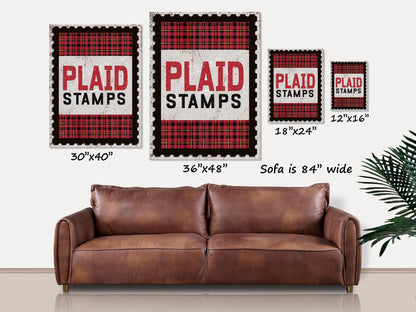 Plaid Stamps Sign, Holiday Decor, Canvas Wall Art, Christmas Signs, Nostalgic Christmas Decor, Vintage Christmas Decor, Faux Metal Sign