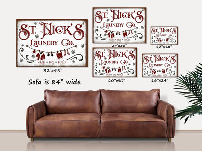 Holiday Decor, St Nicks Laundry Co Canvas, Vintage Holiday Sign, Christmas Decor, Vintage Santa, Christmas Wall Art, Laundry Room Art
