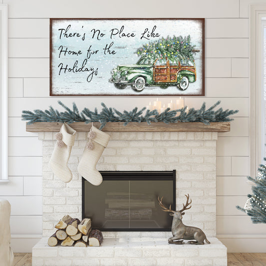 Holiday Decor, Home For The Holidays Canvas Sign, Modern Farmhouse Decor, Christmas Signs, Vintage Christmas Decor, Christmas Tree Sign