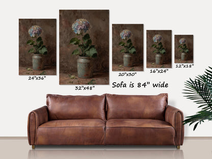 Hydrangeas in a Vase Canvas Wall Art: Rustic Botanical Painting