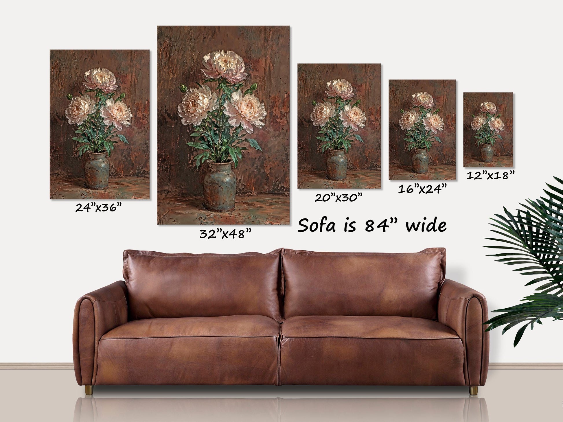 Rustic Flowering Peonies in a Pot, Canvas Art Print, Home Decor, Floral Wall Decor, Home Art, Botanical Artwork, Primitive Vintage Painting