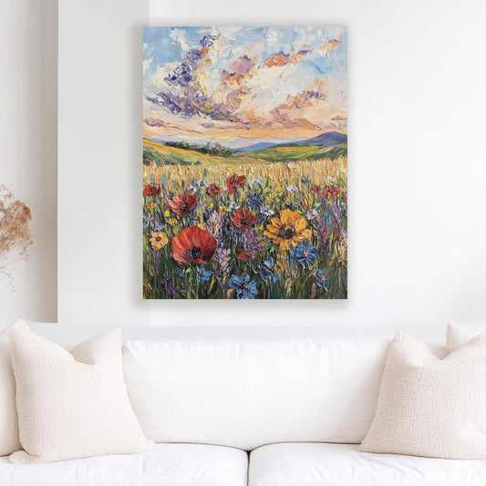Impressionist Spring Landscape, Large Canvas Wall Art, Cottagecore Home Decor, Gift Ideas For Her, Wildflowers Painting, Wildflower Field