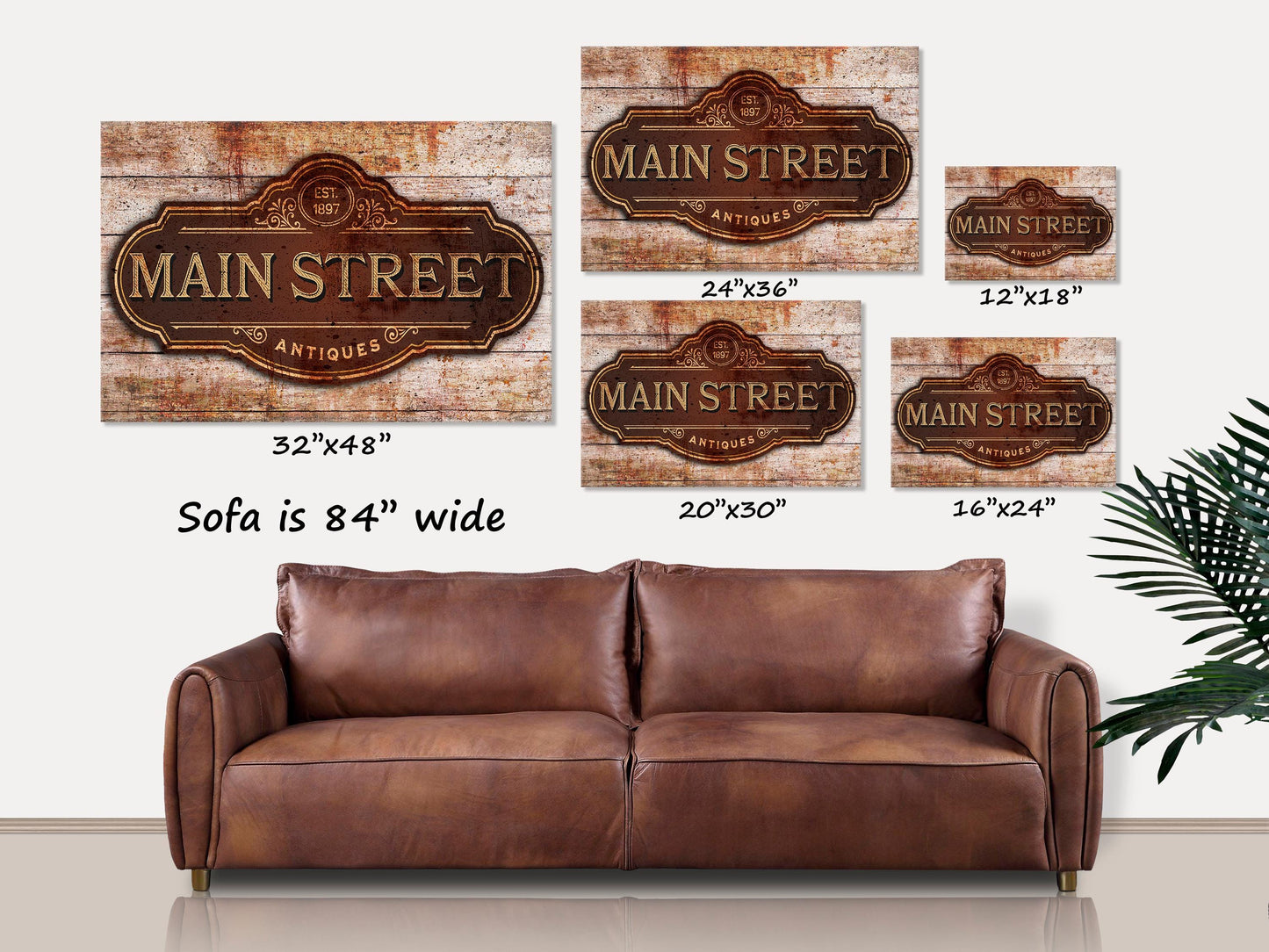 Main Street Antiques Vintage Canvas Art, Vintage Decor, Vintage Sign, Large Canvas Wall Art, Vintage Farmhouse, Antique Art, Faux Wood Sign