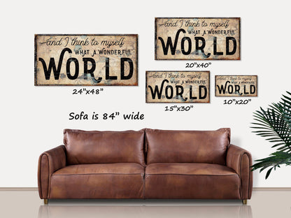 Vintage What a Wonderful World Canvas Art - Rustic, Distressed Sign, Farmhouse Home Decor, Inspirational Wall Art, Anniversary Gift