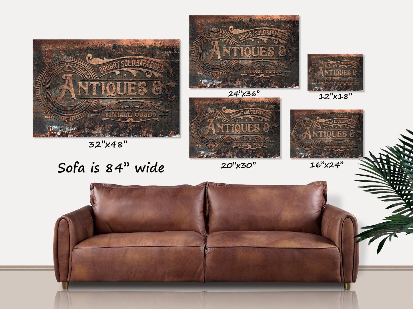 Faux Metal Antiques Sign, Canvas Wall Art, Rustic Decor, Vintage Signs, Vintage Wall Art, Vintage Wall Decor, Rusty Sign, Antique Sign