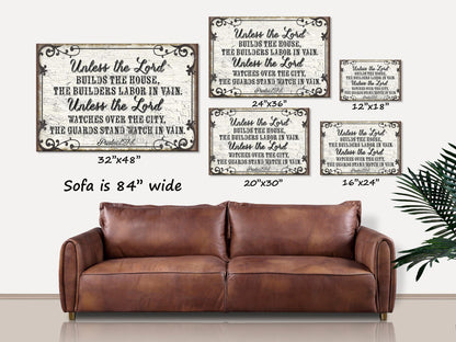 Psalm 127:1 Unless The Lord Canvas, Christian Wall Art, Scripture Wall Art, Christian Home Decor, Bible Verse Wall Decor, Christian Sign