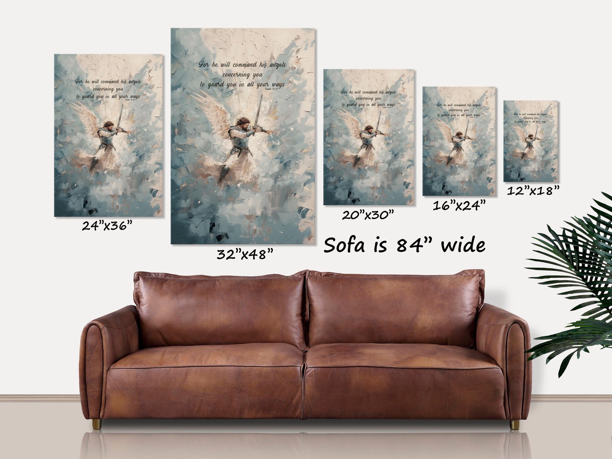 Psalm 91 Angel Canvas Art, Christian Wall Art, Christian Gifts, Divine Protection Art, Guardian Angel Sword Painting, Christian Home Decor