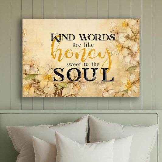 kind words are like honey sweet to the soul proverbs canvas art