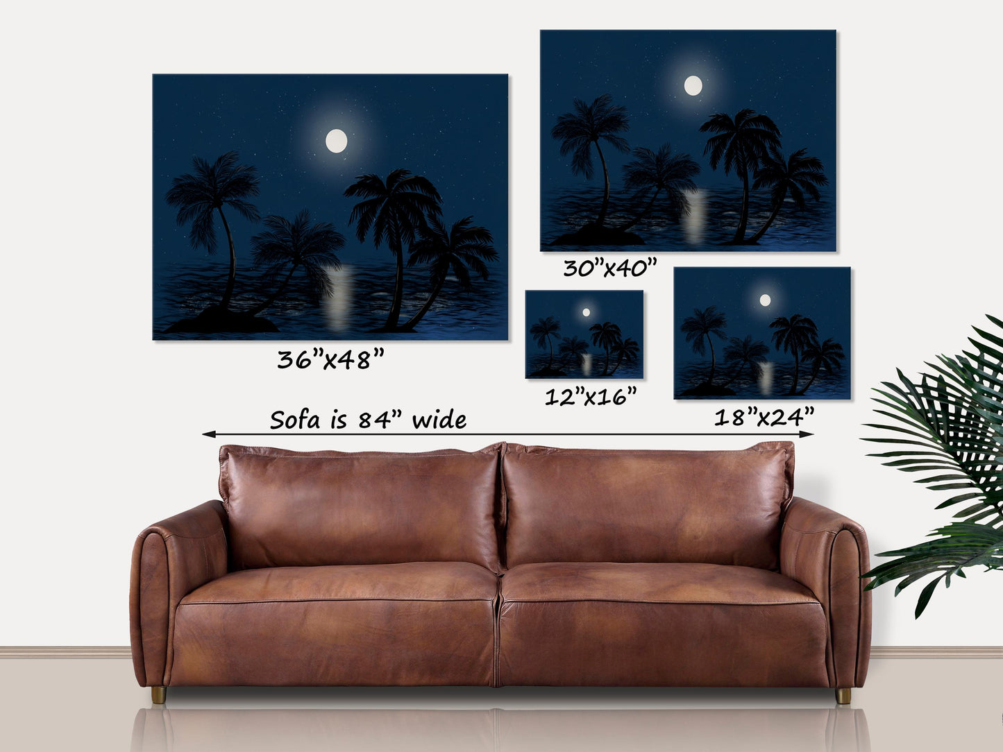 Tropical Moonlit Night Sky Canvas Art Print, Palm Trees Painting, Ocean Decor Wall Art, Nature Lover Gift, Calming Art, Best Friend Gift