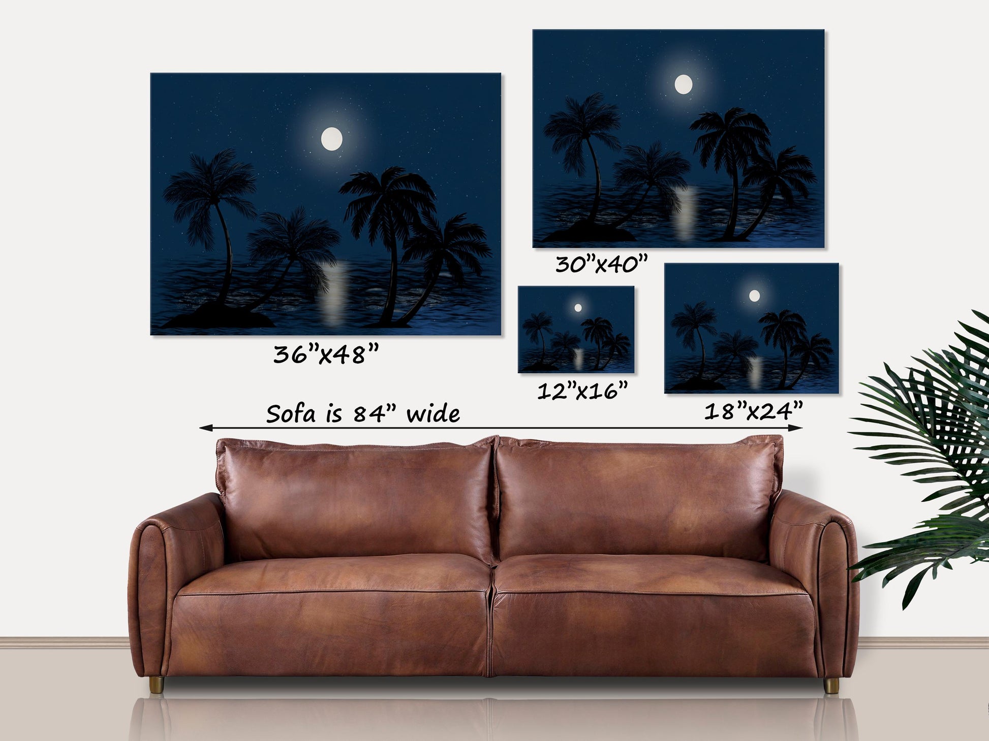 Tropical Moonlit Night Sky Canvas Art Print, Palm Trees Painting, Ocean Decor Wall Art, Nature Lover Gift, Calming Art, Best Friend Gift
