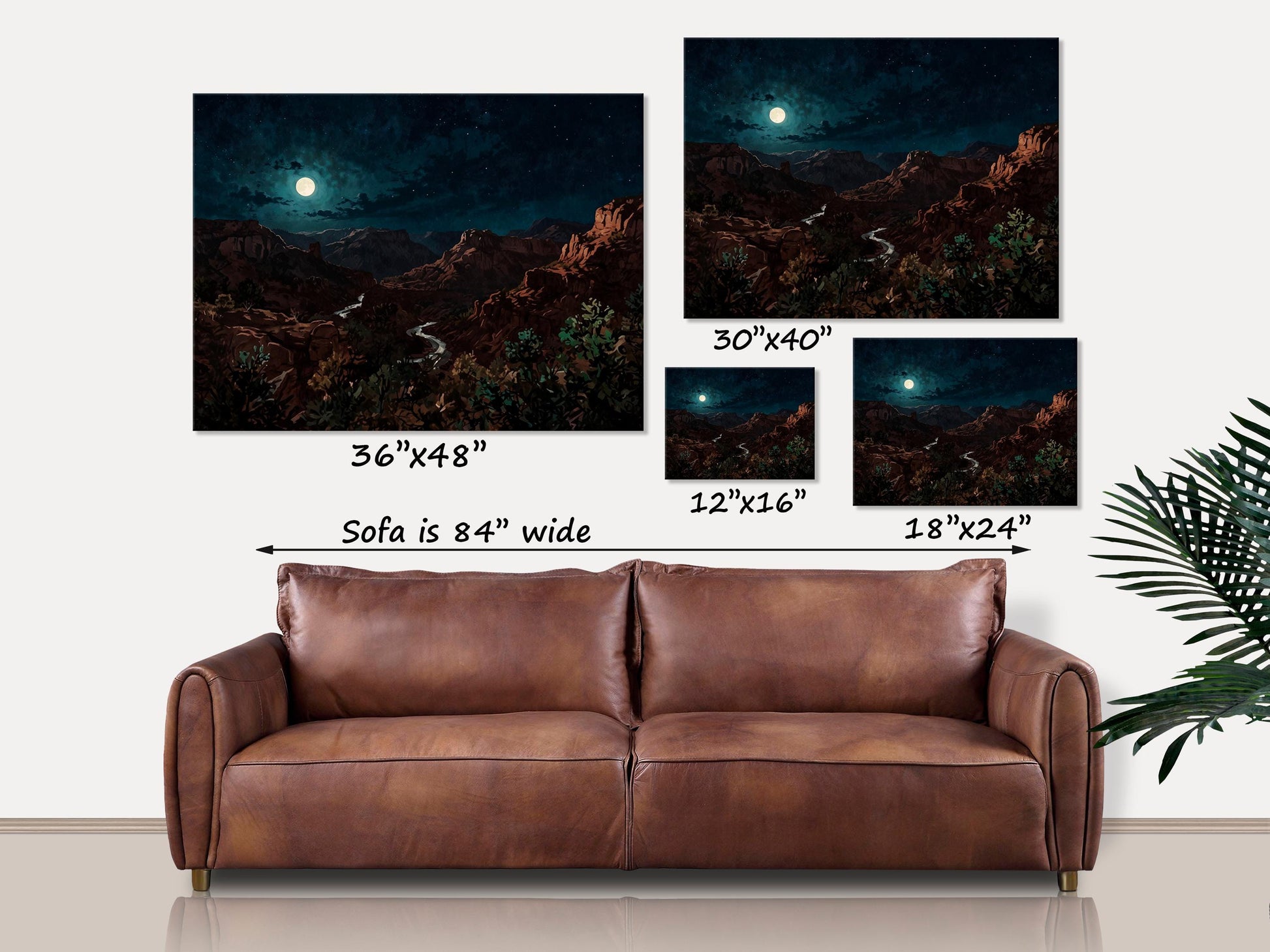 Moonlit Desert Canvas Wall Art Nighttime Landscape Southwest Decor Canyon Painting Full Moon Scene Nature Landscape Print Western Mountains