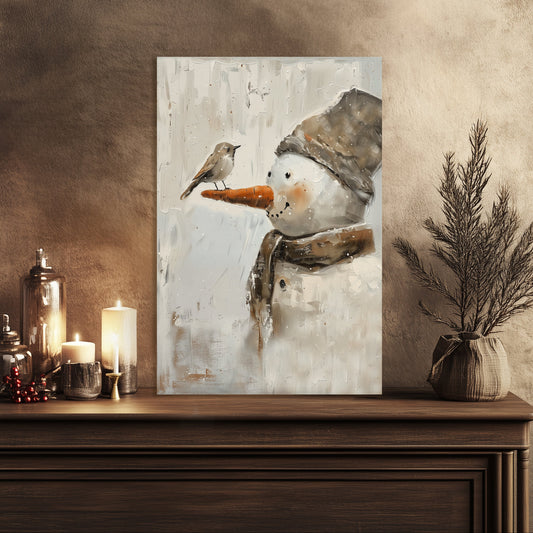 Primitive Snowman Canvas Art