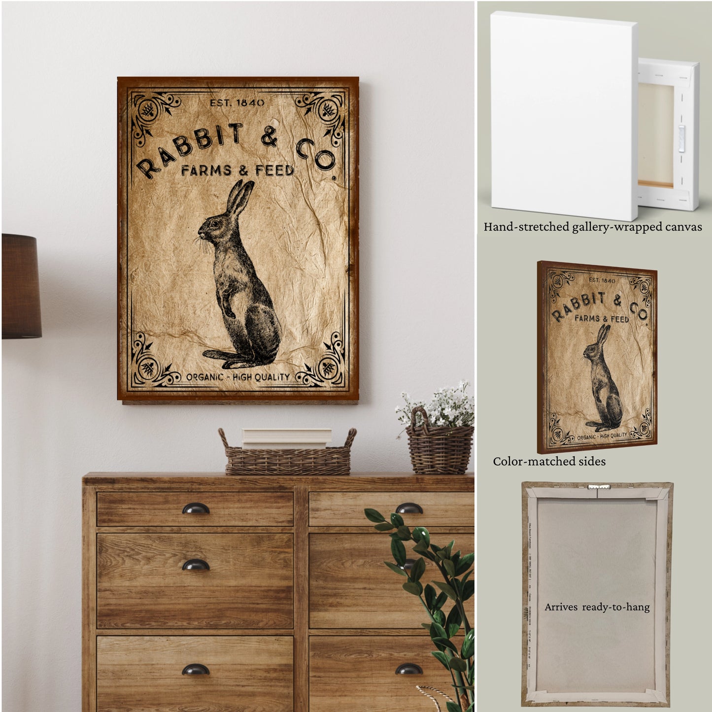 Rabbit & Co Canvas | Vintage Spring Bunny Wall Art – Olive Branch Farmhouse