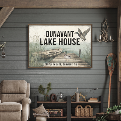 Personalized Lake House Framed Canvas Art