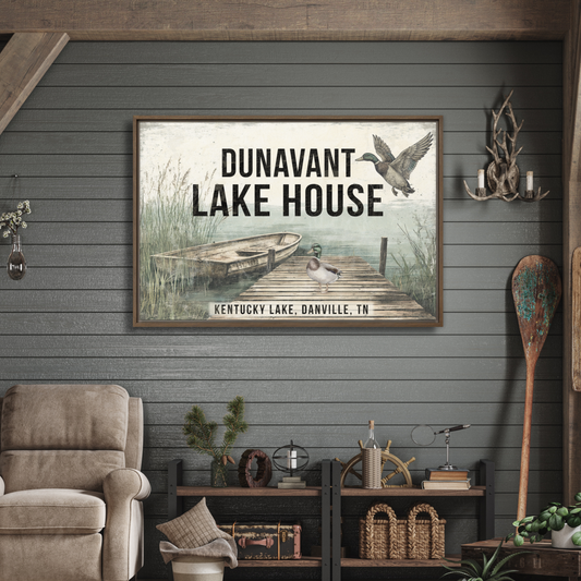 Personalized Lake House Framed Canvas Art