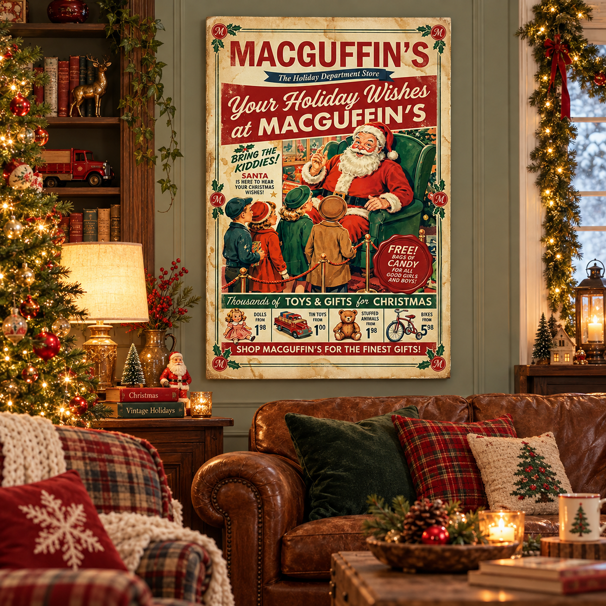Vintage Christmas Santa Canvas Sign
