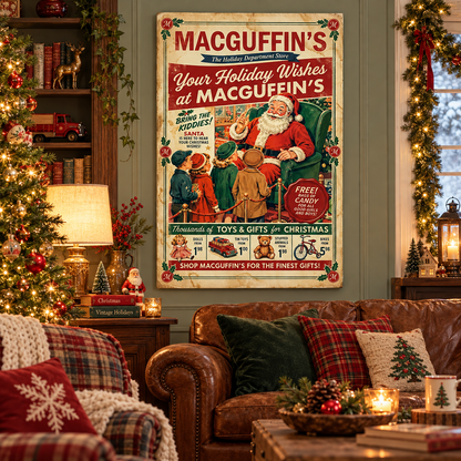 Vintage Christmas Santa Canvas Sign