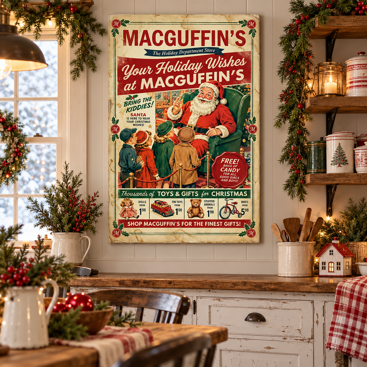 Vintage Christmas Santa Canvas Sign