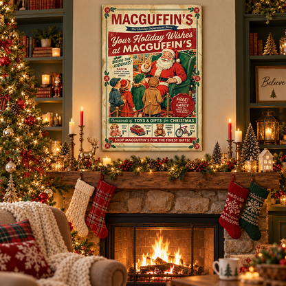 Vintage Christmas Santa Canvas Sign