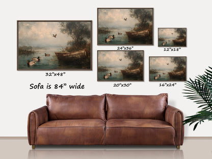 Lake Landscape with Mallard Ducks Framed Canvas Art