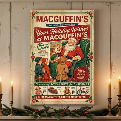 Vintage Christmas Santa Canvas Sign