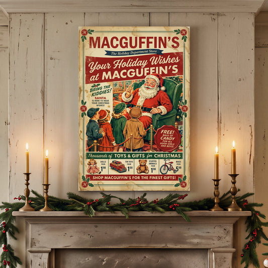 Vintage Christmas Santa Canvas Sign