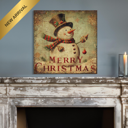 Merry Christmas Snowman Canvas Art